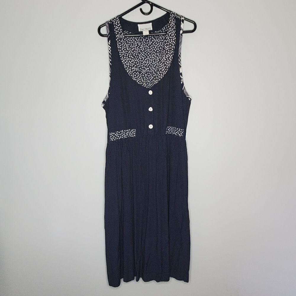 Sheri Martin 14 Vintage Dress Sleeveless Lightweight Blue White Button Up Front